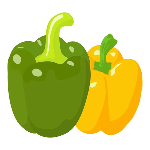 新鲜食品图标等量向量 黄色和绿色的全成熟的钟椒图标 健康营养 — 图库矢量图片