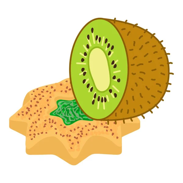 Icono Postre Kiwi Vector Isométrico Galleta Fruta Con Mermelada Cerca — Vector de stock