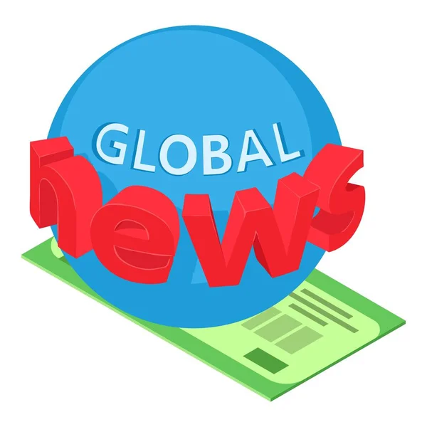 Isometrischer Vektor Des Globalen Nachrichtensymbols Globale Nachrichtenbeschriftung Und Dollar Banknote — Stockvektor