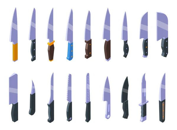 Icônes Couteau Ensemble Vecteur Isométrique Outil Couverts Chef Cuisinier — Image vectorielle
