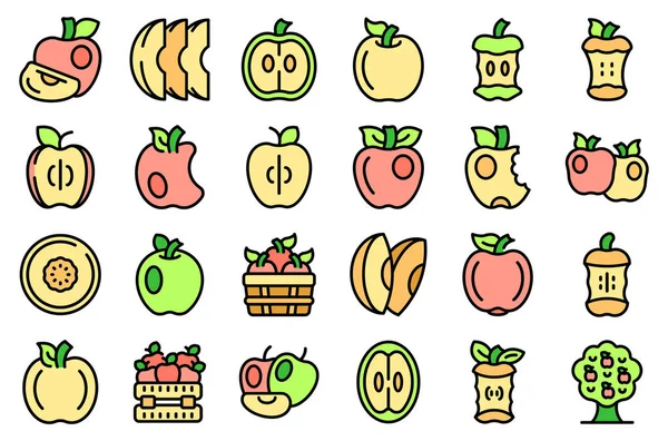 Apple Ikony Ustawić Wektor Zarysu Kawałek Owoców Liść Pół Cienka — Wektor stockowy