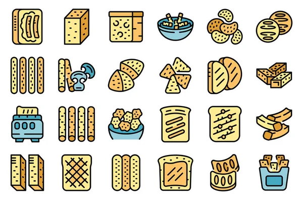 Εικονίδια Του Ψωμιού Θέτουν Διάνυσμα Περιγράμματος Φαγητό Μικρό Κύβος Ψωμί — Διανυσματικό Αρχείο