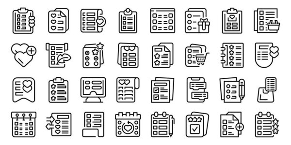 Wish list icons set outline vector. Post winter. Holiday paper
