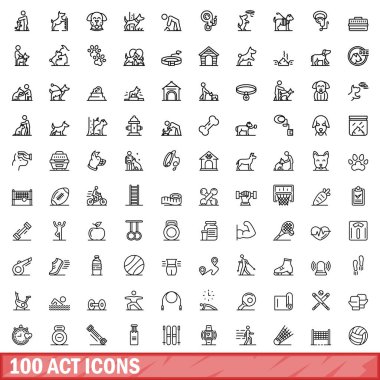 100 act icons set. Outline illustration of 100 act icons vector set isolated on white background clipart