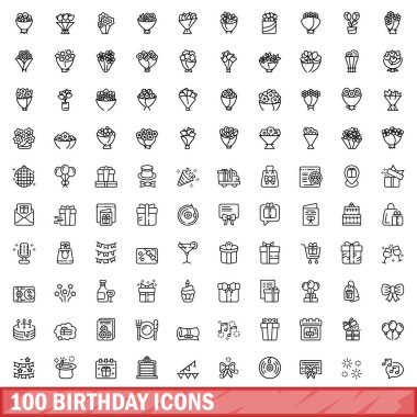 100 doğum günü ikonu. Beyaz arkaplanda izole edilmiş 100 doğum günü ikonu vektörünün taslağı