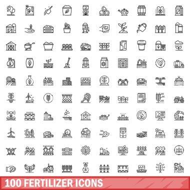100 gübre ikonu hazır. Beyaz arkaplanda izole edilmiş 100 gübre ikonu vektörünün taslağı