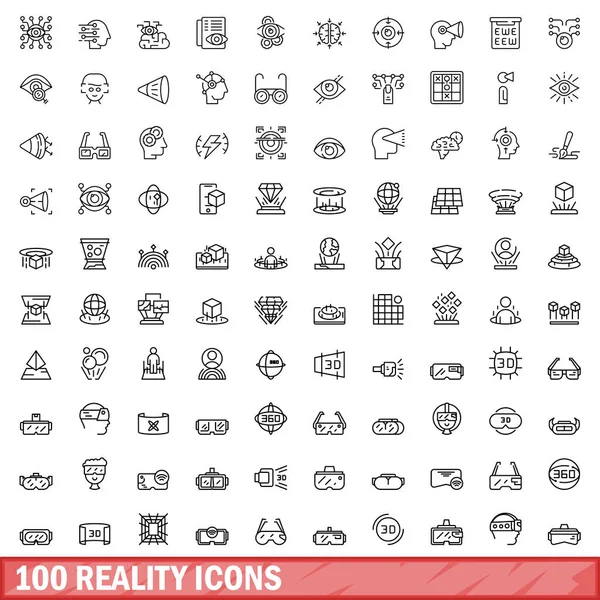 100 Іконок Реальності Встановлено Начерки Ілюстрації 100 Іконок Реальності Векторний — стоковий вектор