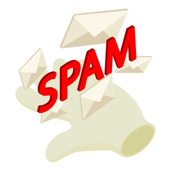 垃圾邮件攻击图标等距矢量 关闭垃圾邮件信封和人手图标 批量邮寄 因特网技术 — 图库矢量图片