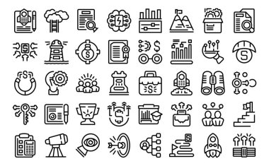 Girişimcilik simgeleri ana vektörü belirler. İş ekibi. Halk pazarı