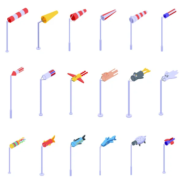 Windsock Icons Set Isometric Vector Winter Nature Weather Cloud — Stock Vector