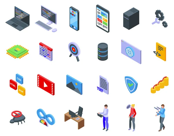 stock vector Software Developer icons set isometric vector. Team website. Company solution