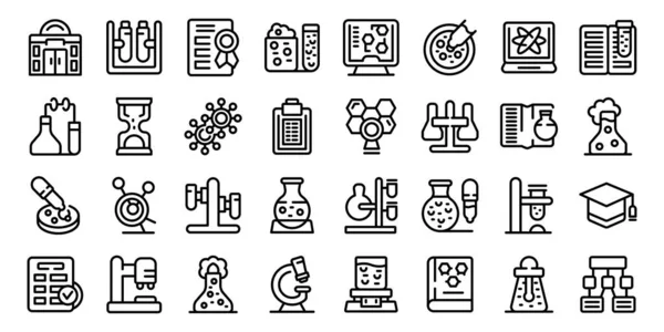 School Laboratory Icons Set Outline Vector Science Study Chemical Lab — Stock Vector