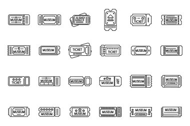 Müze bileti ikonları ana hat vektörünü ayarlayın. Kontrol rehberi. Harita erişimi