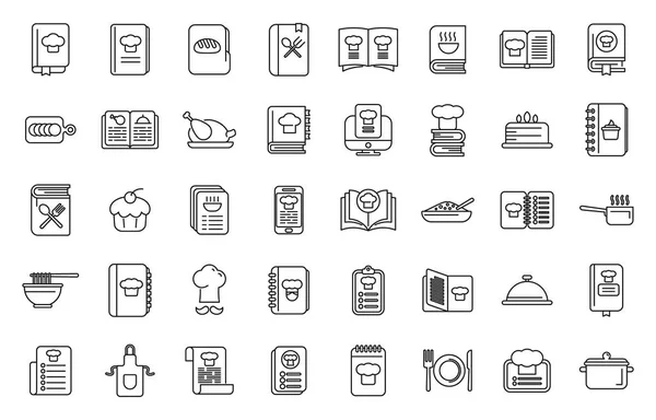 Recipe Book Icons Set Outline Vector Cooking Recipe Cook Spice — Stock Vector