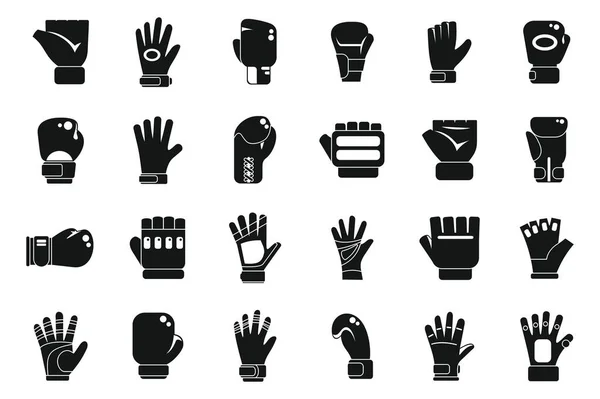 Sport Gloves Icons Set Simple Vector Winter Sport Glove Safety — Stock Vector