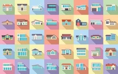 Villa simgeleri düz vektör ayarlayın. Ev malikanesi. Ev modern