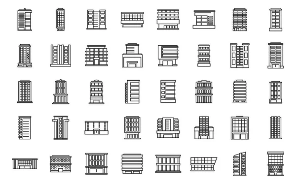 Business Center Icons Set Outline Vector House Central District Store — Stock Vector