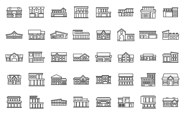 Піктограми Вілли Встановлюють Контурний Вектор Будинок Маєтку Домашній Сучасний — стоковий вектор