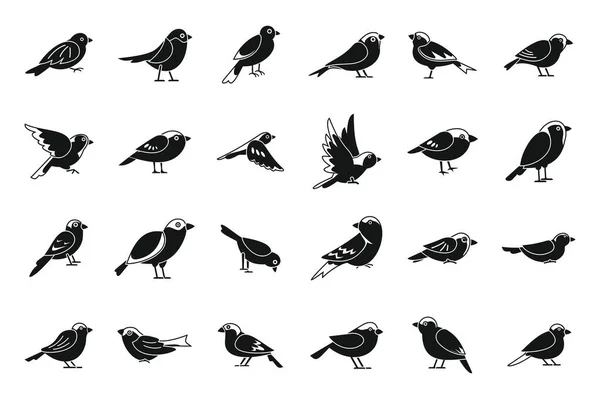 Les Icônes Moineau Définissent Vecteur Simple Oiseau Volant Maison Arbre — Image vectorielle