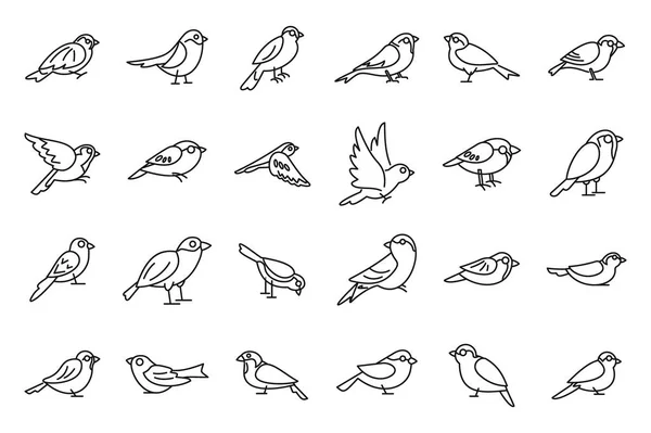 Sparrow Pictogrammen Zetten Omtrek Vector Vlieg Vogel Huisboom — Stockvector