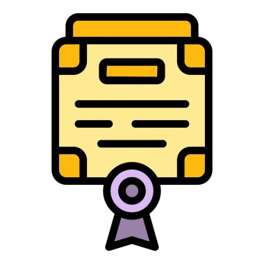 Diploma ikonu ana hat vektörü. Çerçeve sertifikası. Şablon ödül rengi düz