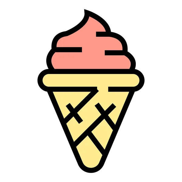 Waffle Gelato Icon Outline Vector Ice Cream Sundae Dessert Color — Stock Vector