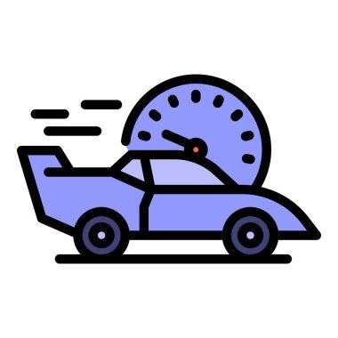 Speed car simgesi ana hat vektörü. Araç sürücüsü. Otomobil hız yolu rengi düz