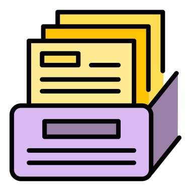 Çekme dizini simgesi ana hatlı vektörü. Belge dosyası. Arşiv dolabının rengi düz