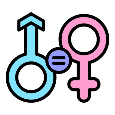 Cinsiyet eşitliği hakları ikonu ana hatları vektörü. Çift ayrımcılığı. Sosyal adalet rengi düz