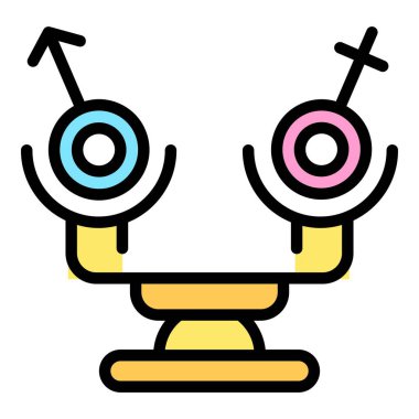 Cinsiyet ayrımcılığı ikonu ana hatları vektörü. Profesyonel eşitlik. İş dengesi rengi düz