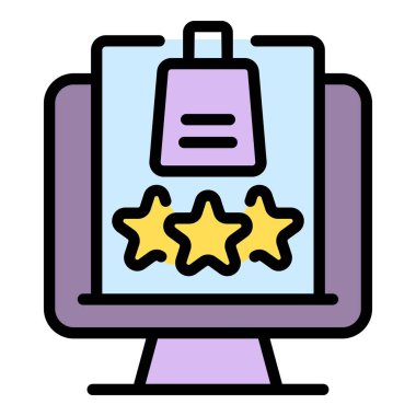 Çarpım ikonu ana hatları vektörü sınıflandırılıyor. Müşteri değerlendirmesi. Deneyim tatmini rengi düz