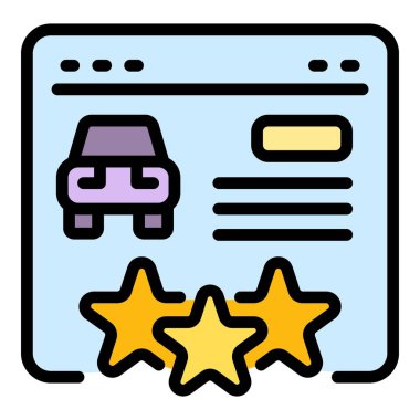 Araba gözden geçirme ikonu ana hat vektörü. Çevrimiçi belge. Araç analiz rengi düz