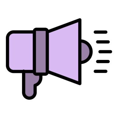 Dükkan megafon ikonu ana hatları vektörü. Mağaza teklifi. Açık renkli daire satışı