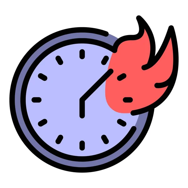 Icono Reloj Fuego Contorno Vector Llama Reloj Rápido Color Velocidad — Vector de stock