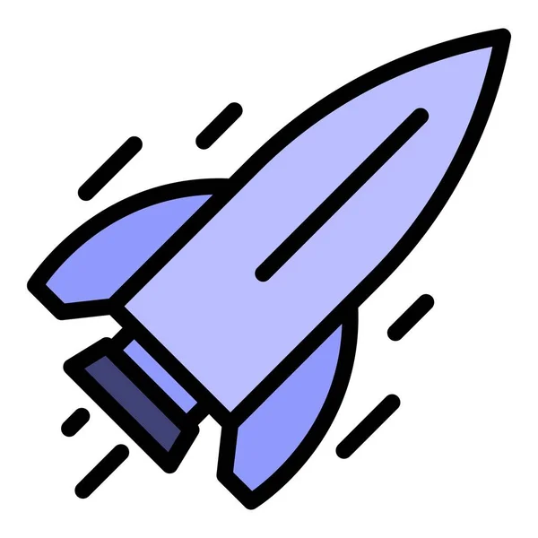 火箭玩具图标矢量轮廓 宇宙飞船的火焰 火箭发射彩色扁平 — 图库矢量图片