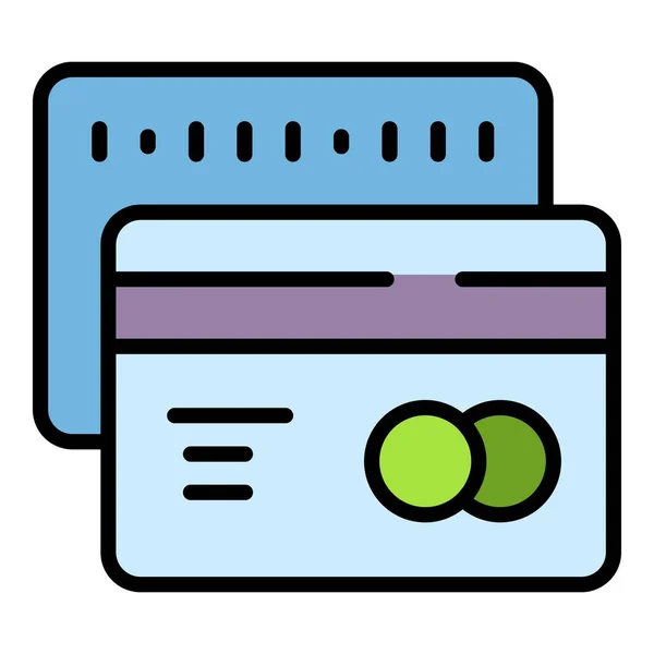Umrissvektor Für Kreditkarten Symbole Bankzahlung Geld Zahlt Farbe Flach — Stockvektor