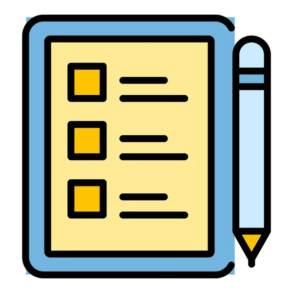 Tablet Liste Icon Outline Vektor Notizblock Checkliste Farbe Flach — Stockvektor