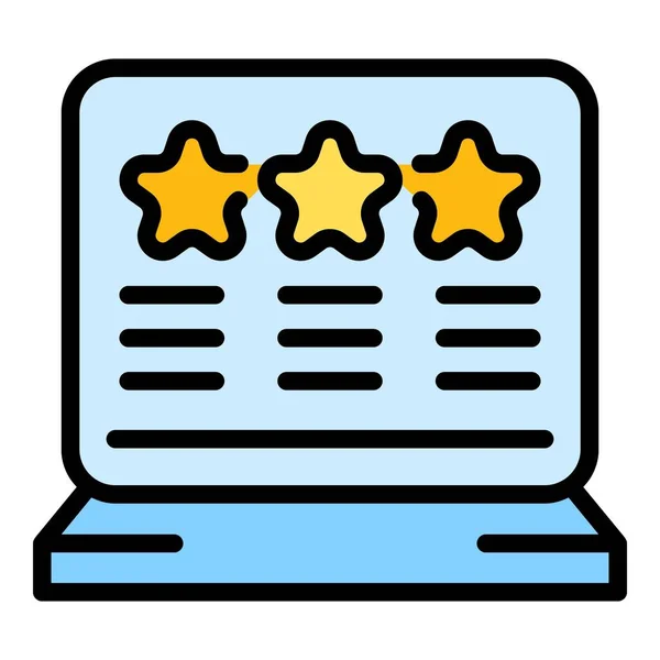 笔记本电脑产品评审图标轮廓矢量 网上客户 数字评论色彩平面 — 图库矢量图片