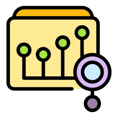 Diyagram simgesi dış hat vektörünü keşfet. Veri araştırması. Arama indeksi rengi düz