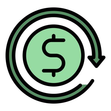 Dolar takas simgesi ana hat vektörü. Para bankası. Madeni para finansmanı rengi düz