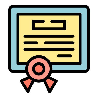 Okul diploması ikonu ana hatları vektörü. Öğrenci mezunu. Üniversite sertifika rengi düz