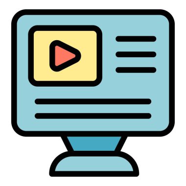 Uzaktan öğrenme simgesi ana hatlı vektörü. Zoom eğitimi. Çevrimiçi okul rengi düz