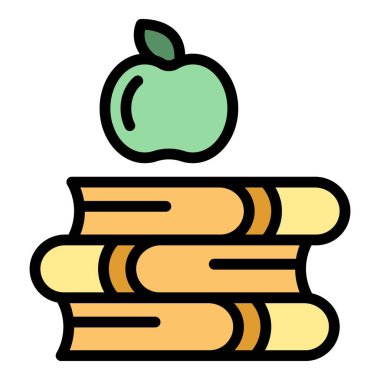 Apple kitap ikonu ana hatları vektörü. Okul eğitimi. Kütüphane ögesi rengi düz