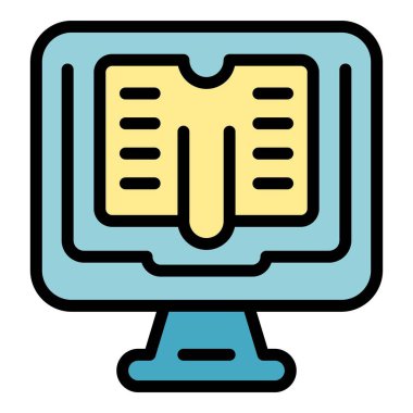 İnternet öğrenme ikonu ana hatları vektörü. Dijital sınıf. Eğitim kursu rengi düz