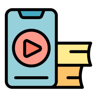 Akıllı Telefon Ders ikonu ana hatları vektörü. Dijital çalışma. Çevrimiçi öğrenci rengi düz