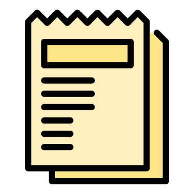 Kağıt simgesi taslak vektörü. Ödeme faturası. İş makbuzu rengi düz