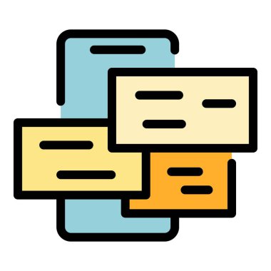 Telefon SMS simgesi ana hatlı vektörü. Kısa mesaj konuşması. Akıllı telefon ileti rengi düz