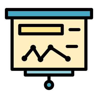 Duvar grafiği simgesi ana hatları vektörü. Ofis içi. Projektör rengini as