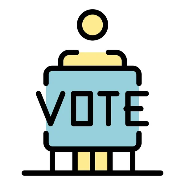 Les Gens Votent Icône Contour Vecteur Urne Gouvernement Démocratie Couleur — Image vectorielle