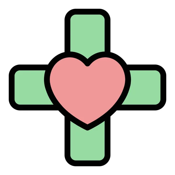 Heart Patch Icon Outline Vector Broken Heart Love Wound Color — Stock Vector